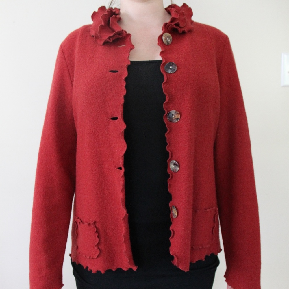Venario Red Boiled Wool Button Up Claire Jacket M